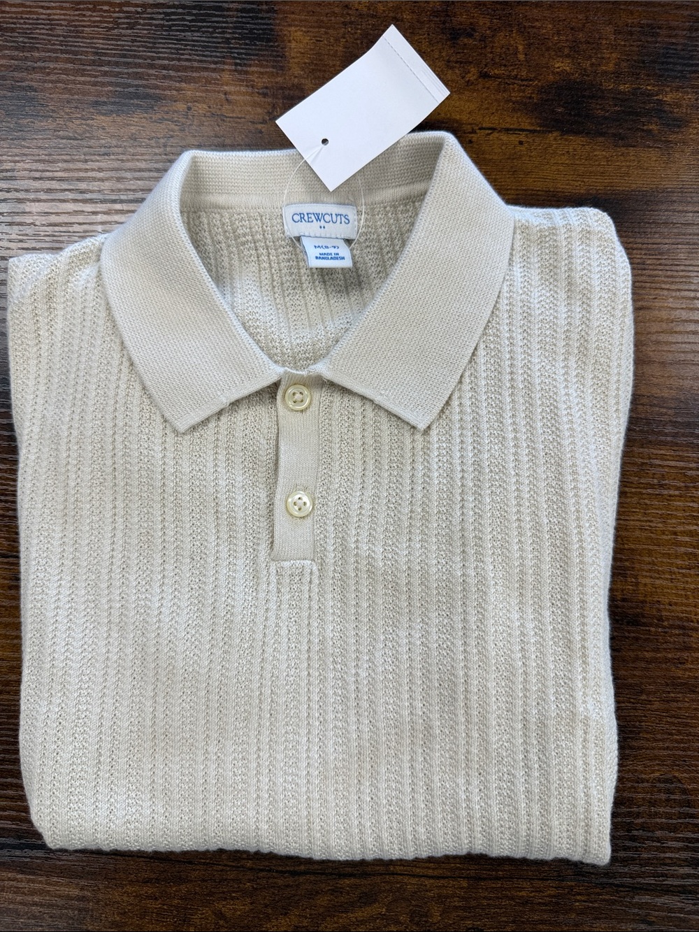 Crewcuts Cream Textured Short-Sleeve Polo